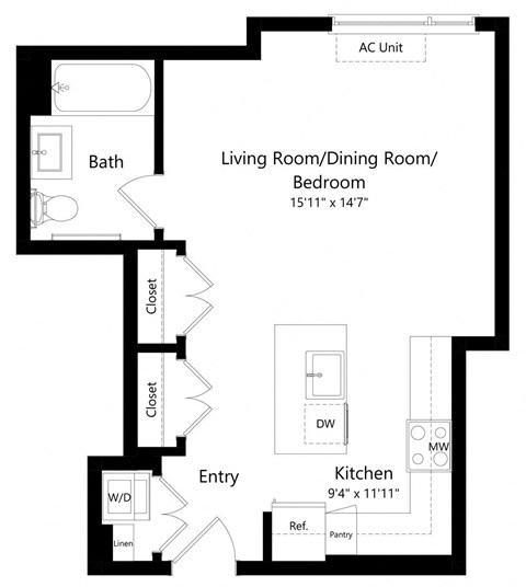 Studio Floor Plan at One East Harlem Luxury Apartments in East Harlem NY